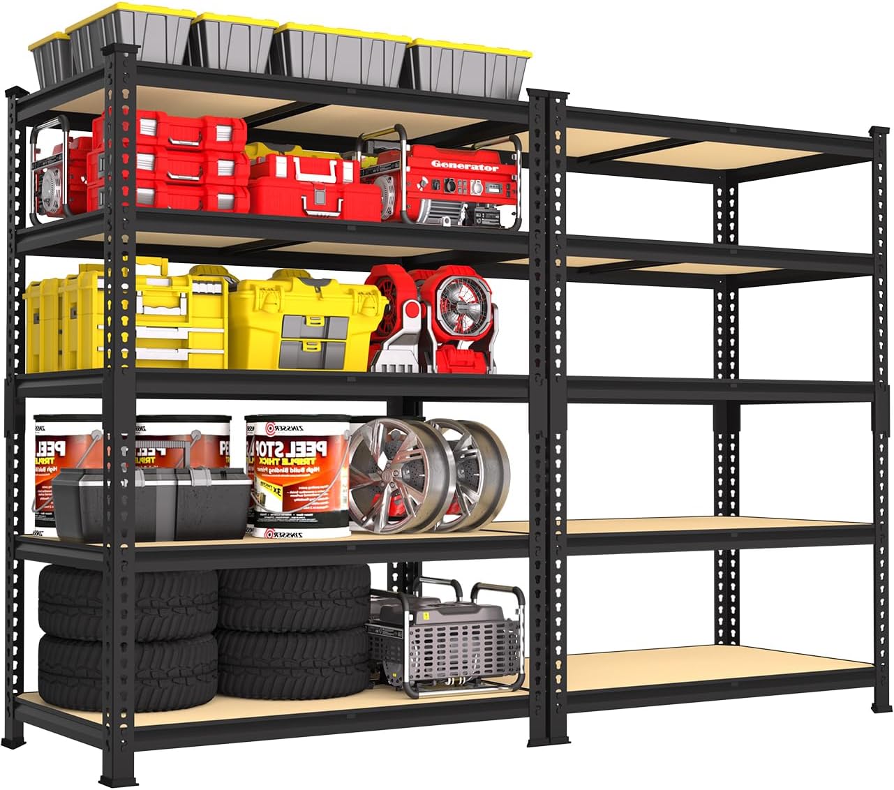 5-Tier Heavy Duty Metal Storage Shelves, Adjustable Utility Rack for Garage, Pantry & Closet, 28"W x 12"D x 59"H, Black