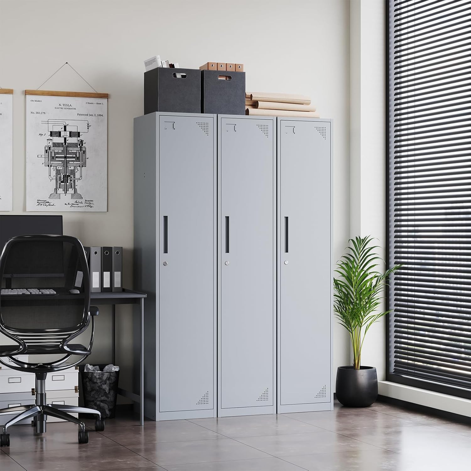 Metal Lockers for Employees,71" Steel Storage Cabinet with 6 Door Lockable for Office Staff,Home,Gym,School (Grey White)