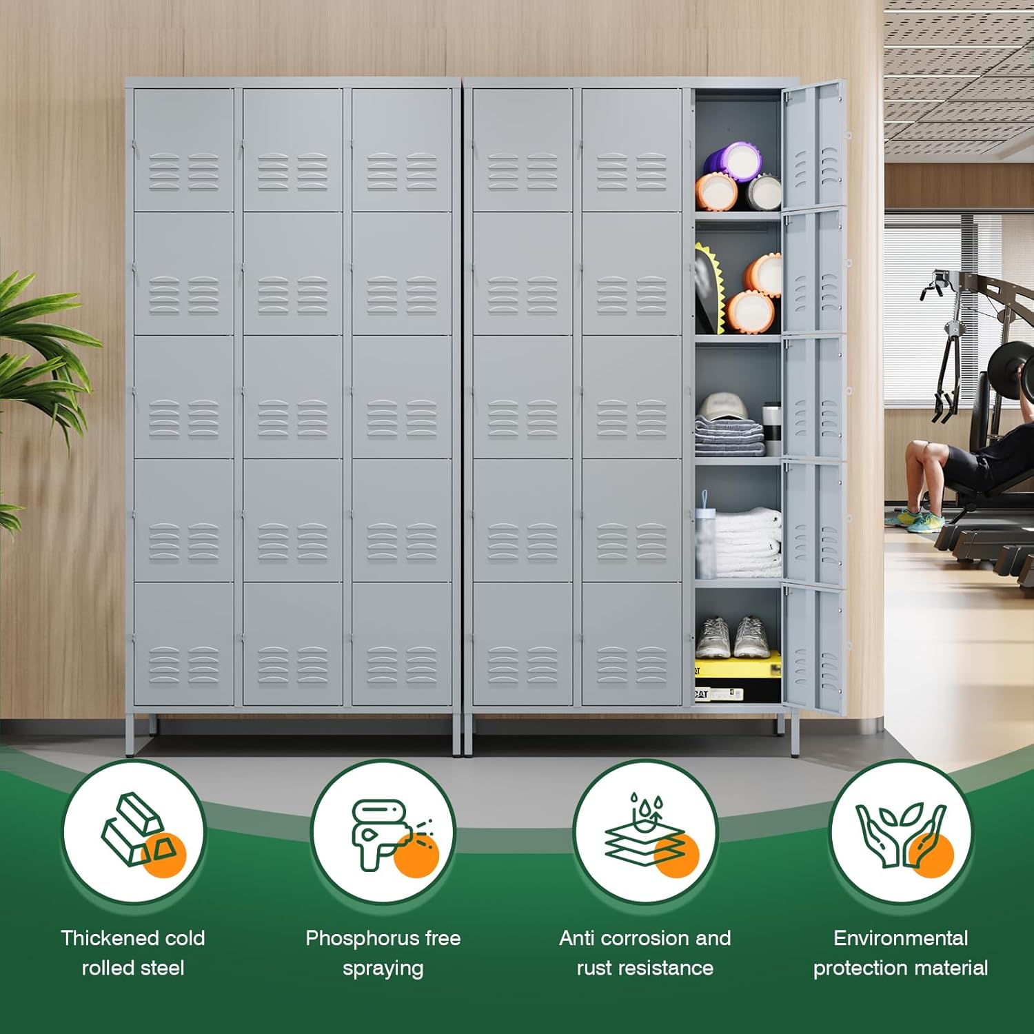 Metal Lockers for Employees-6 Door Storage Locker with Shelves and Lockable Steel Cabinet for School,Gym,Office,Staff (Gray, 6 Door)