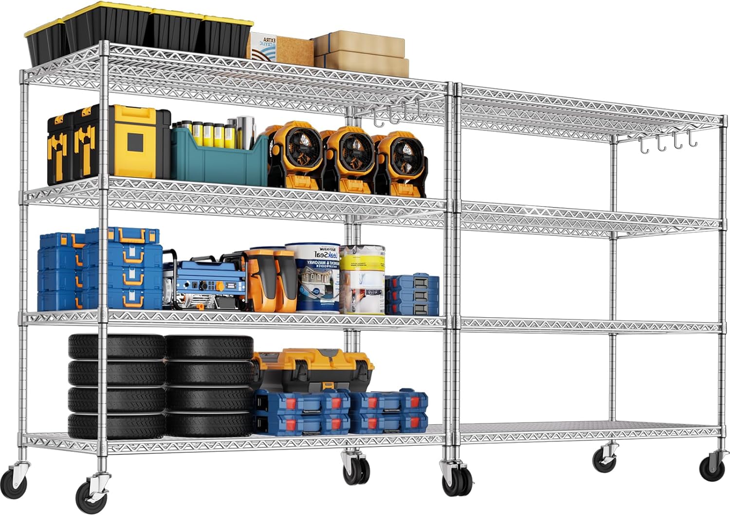 5-Tier Heavy Duty Wire Shelving with Wheels, Adjustable NSF-Certified Rolling Storage Rack for Kitchen, Garage & Laundry, 36"W x 14"D x 74"H