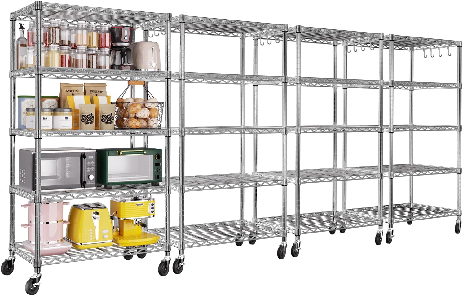 5-Tier Heavy Duty Wire Shelving with Wheels, Adjustable NSF-Certified Rolling Storage Rack for Kitchen, Garage & Laundry, 36"W x 14"D x 74"H
