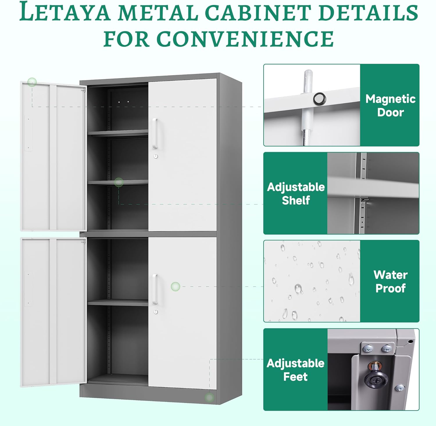 Metal Storage Cabinets with Lock, Small Locker Steel Cabinets, Adjustable Shelves 2 Doors for Home,Office, Warehouse,Garage(Black-36)