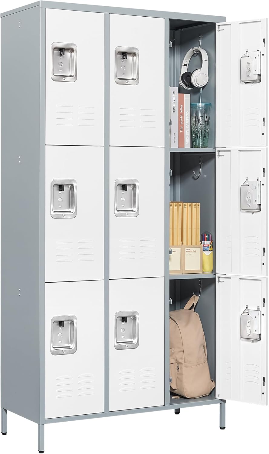 Metal Lockers for Employees-6 Door Storage Locker with Shelves and Lockable Steel Cabinet for School,Gym,Office,Staff (Gray, 6 Door)