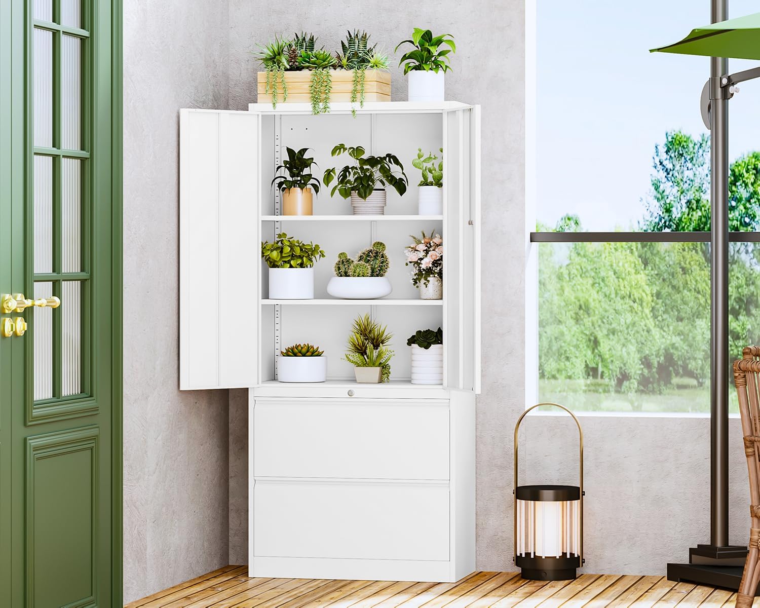 Metal Storage Cabinets for Home Office,File Cabinet-2 Drawers with Lock and Adjustable Shelves-Hang Legal/Letter/A4/F4 Size Filing-White