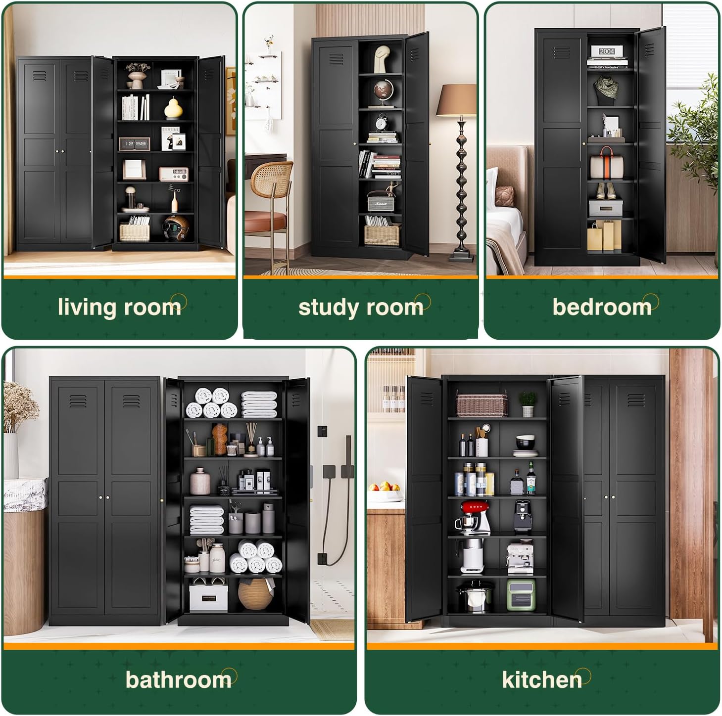 Storage Cabinet with Doors and Shelves,Small Freestanding Bathroom Floor Metal Cabinets -White