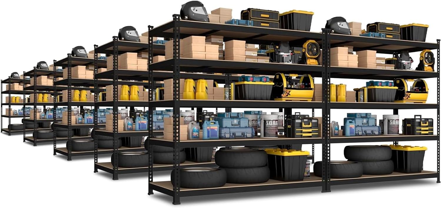 5-Tier Heavy Duty Metal Storage Shelves, Adjustable Utility Rack for Garage, Pantry & Closet, 28"W x 12"D x 59"H, Black