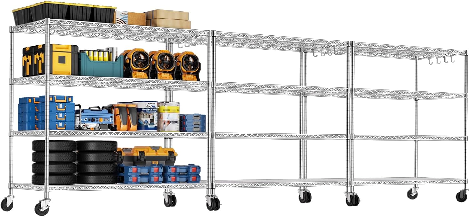 5-Tier Heavy Duty Wire Shelving with Wheels, Adjustable NSF-Certified Rolling Storage Rack for Kitchen, Garage & Laundry, 36"W x 14"D x 74"H