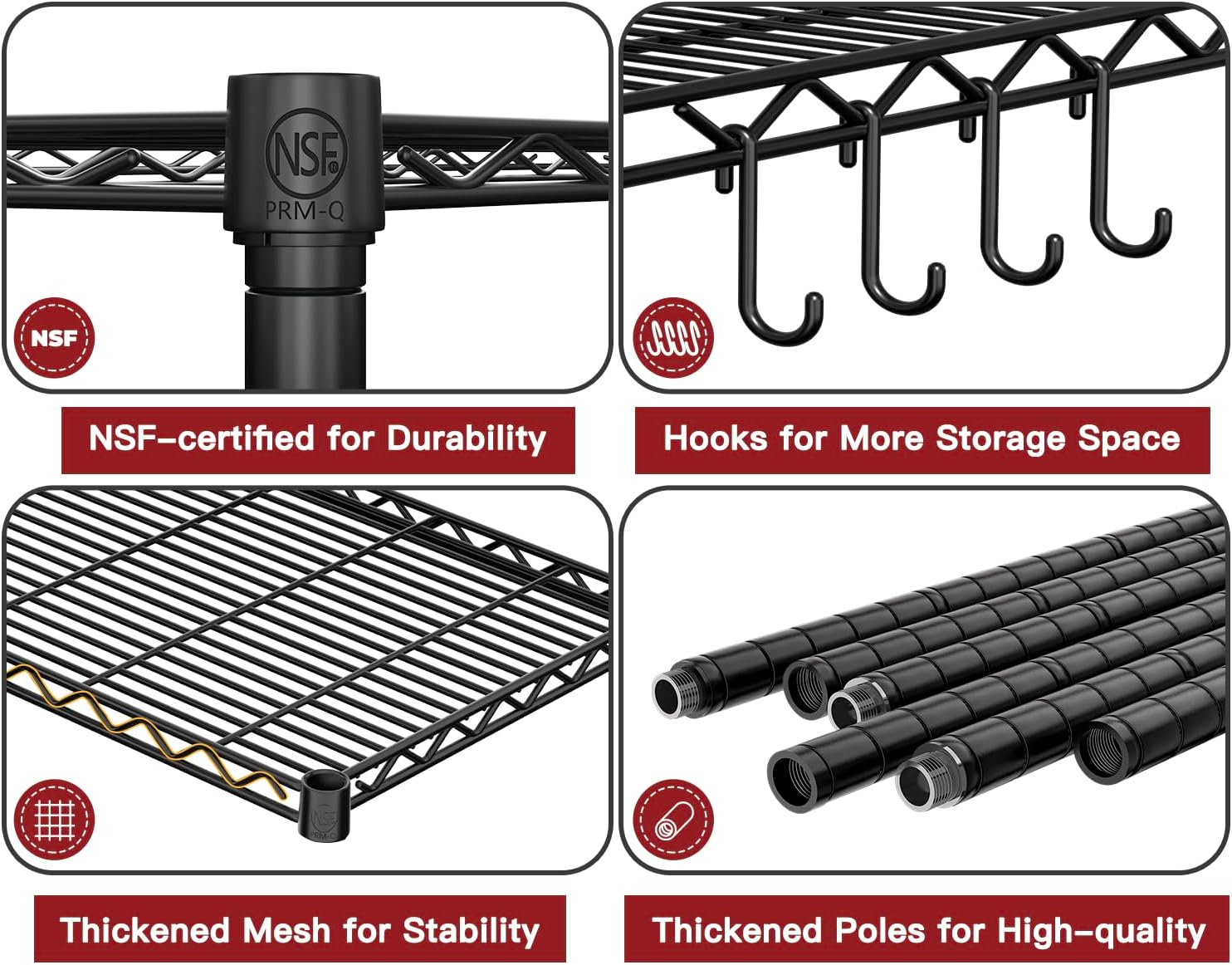 5-Tier Heavy Duty Wire Shelving Unit, Adjustable NSF-Certified Steel Storage Rack for Garage, Kitchen & Pantry, 35.5"W x 14"D x 72"H, Black