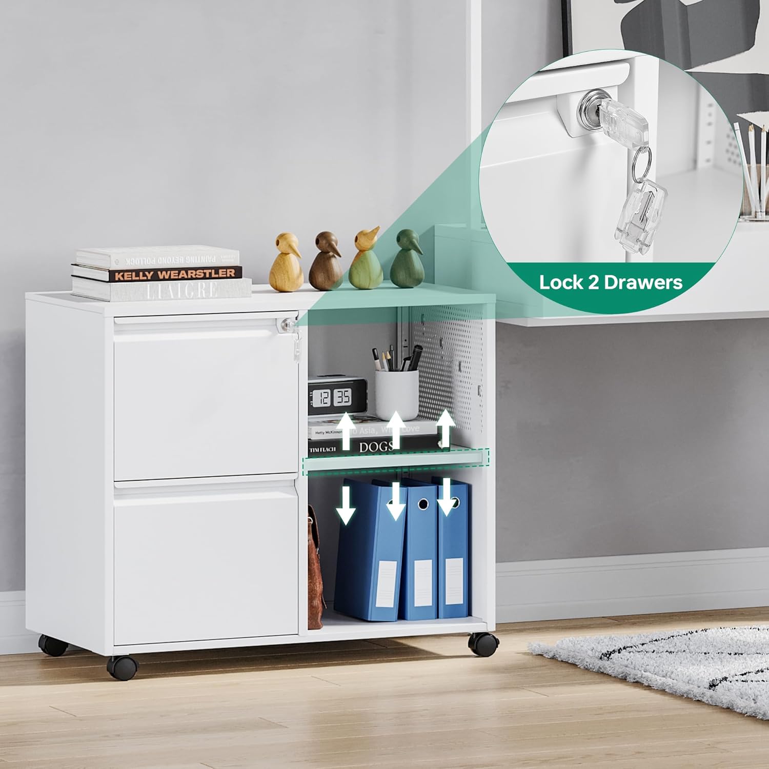 Mobile 3 Drawer File Cabinet with Lock-Metal Lateral Rolling Printer Stand Filing Cabinets for Home Office-Storage A4/F4/Letter (Black)