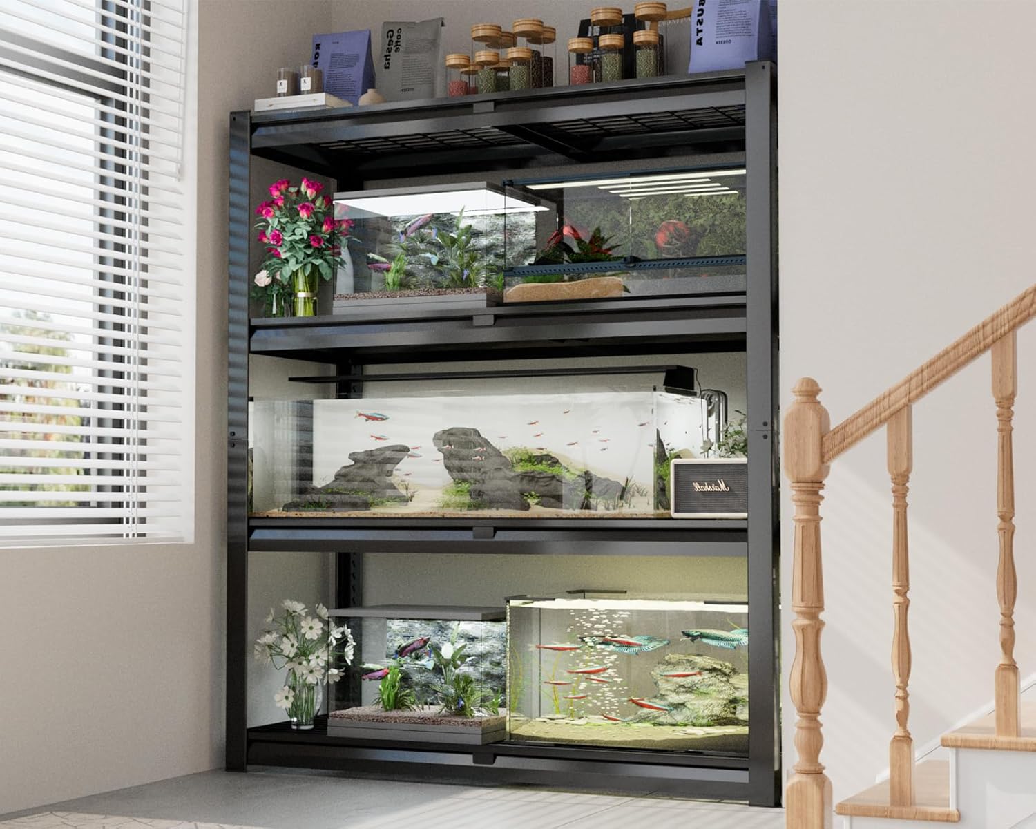 4-Tier Heavy Duty Wire Shelving Unit, Adjustable Garage Storage Rack for Warehouse, Basement & Pantry, 40"W x 20"D x 60"H, Black