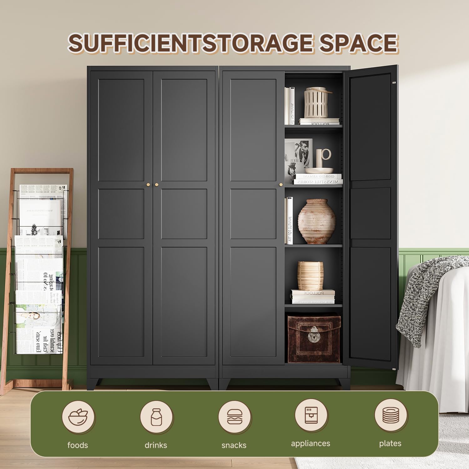 Storage Cabinet with Doors and Shelves,Small Freestanding Bathroom Floor Metal Cabinets -White