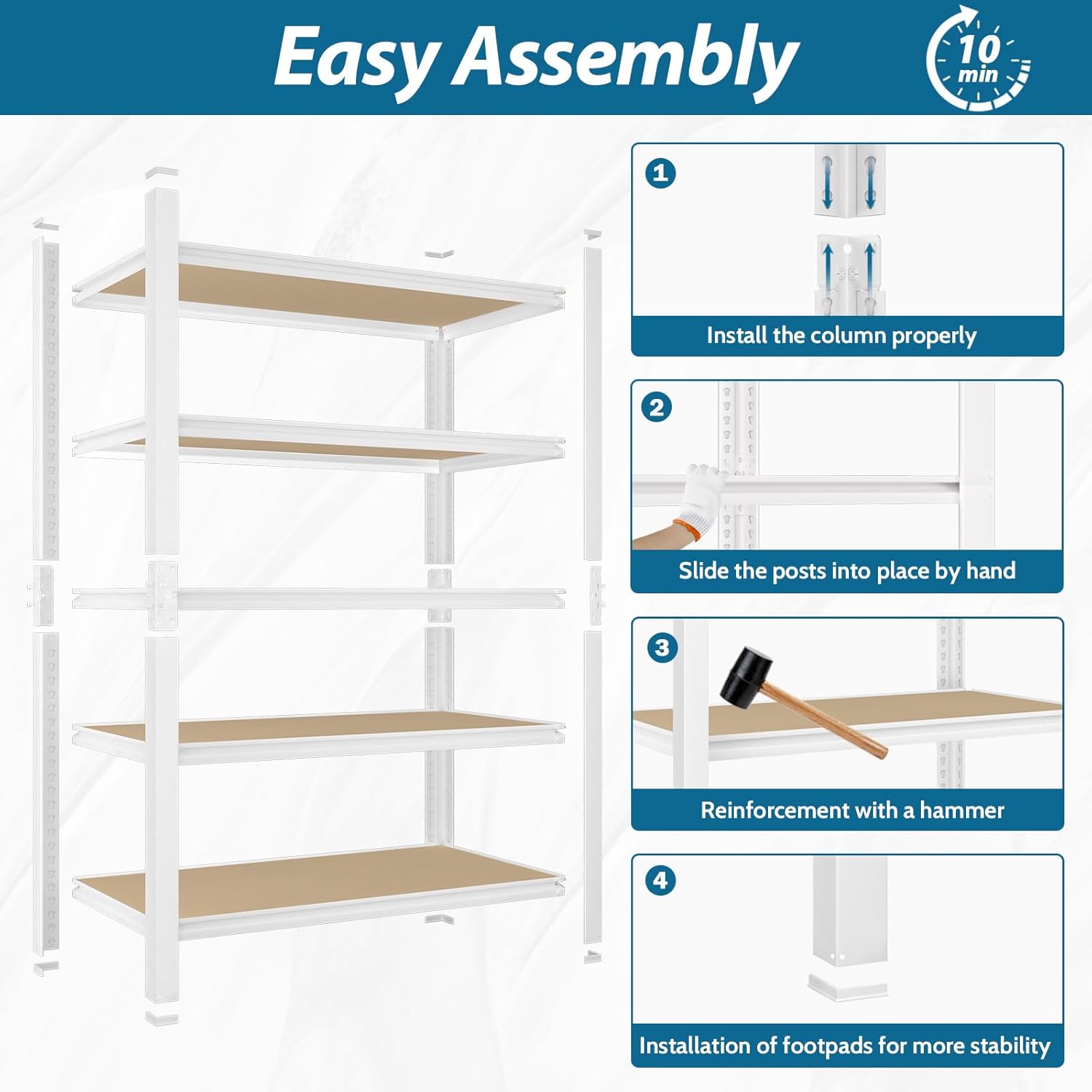 5-Tier Adjustable Metal Shelving Unit, Heavy Duty Utility Storage Rack for Kitchen, Pantry & Closet, 36"W x 16"D x 72"H, White