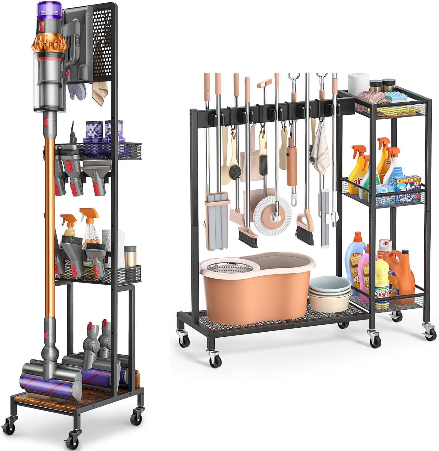Vacuum Stand for Dyson and Broom Storage Cart