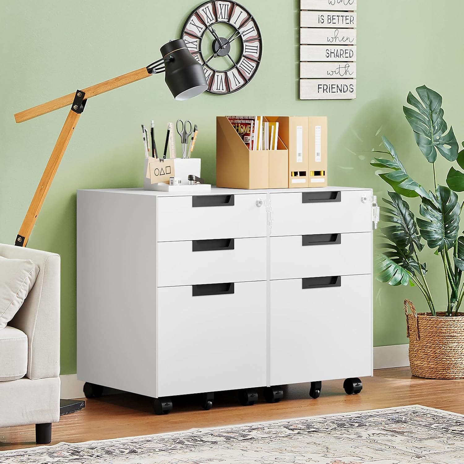 3 Drawer Mobile File Cabinet with Lock,Under Desk Metal Filing Cabinets for Home Office Organizer Letters/Legal/A4((Fully Assembled-Black)