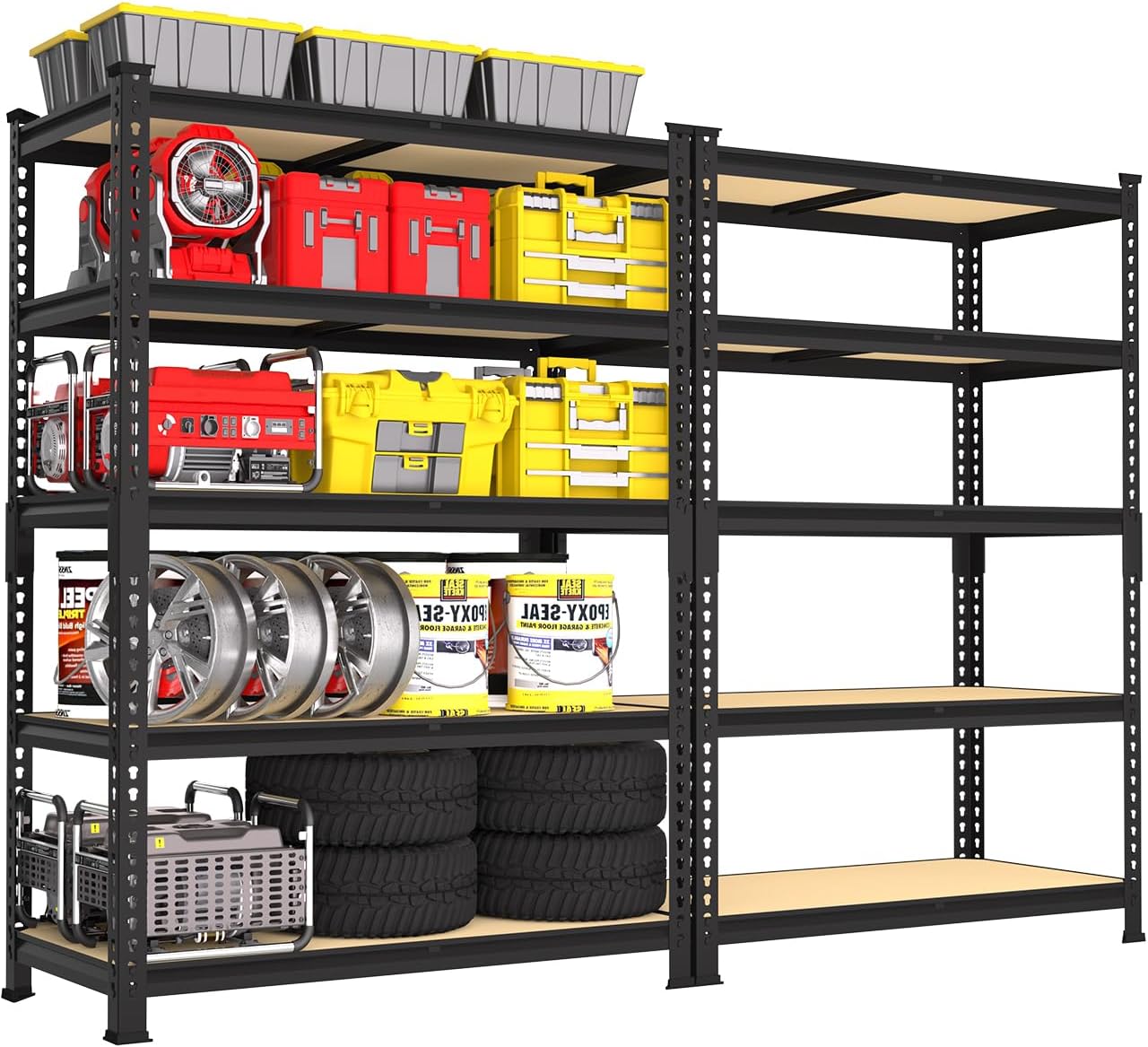5-Tier Heavy Duty Metal Storage Shelves, Adjustable Utility Rack for Garage, Pantry & Closet, 28"W x 12"D x 59"H, Black