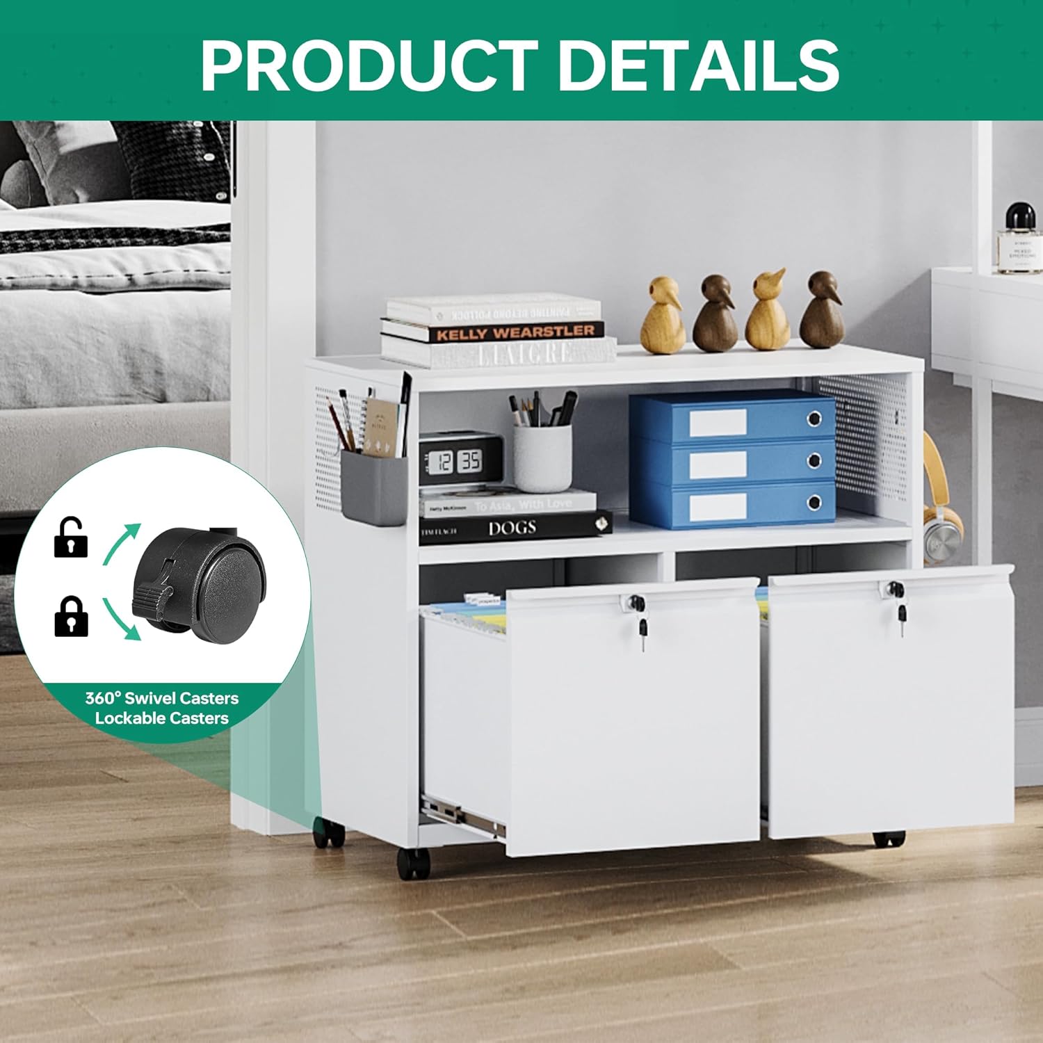 Mobile 3 Drawer File Cabinet with Lock-Metal Lateral Rolling Printer Stand Filing Cabinets for Home Office-Storage A4/F4/Letter (Black)