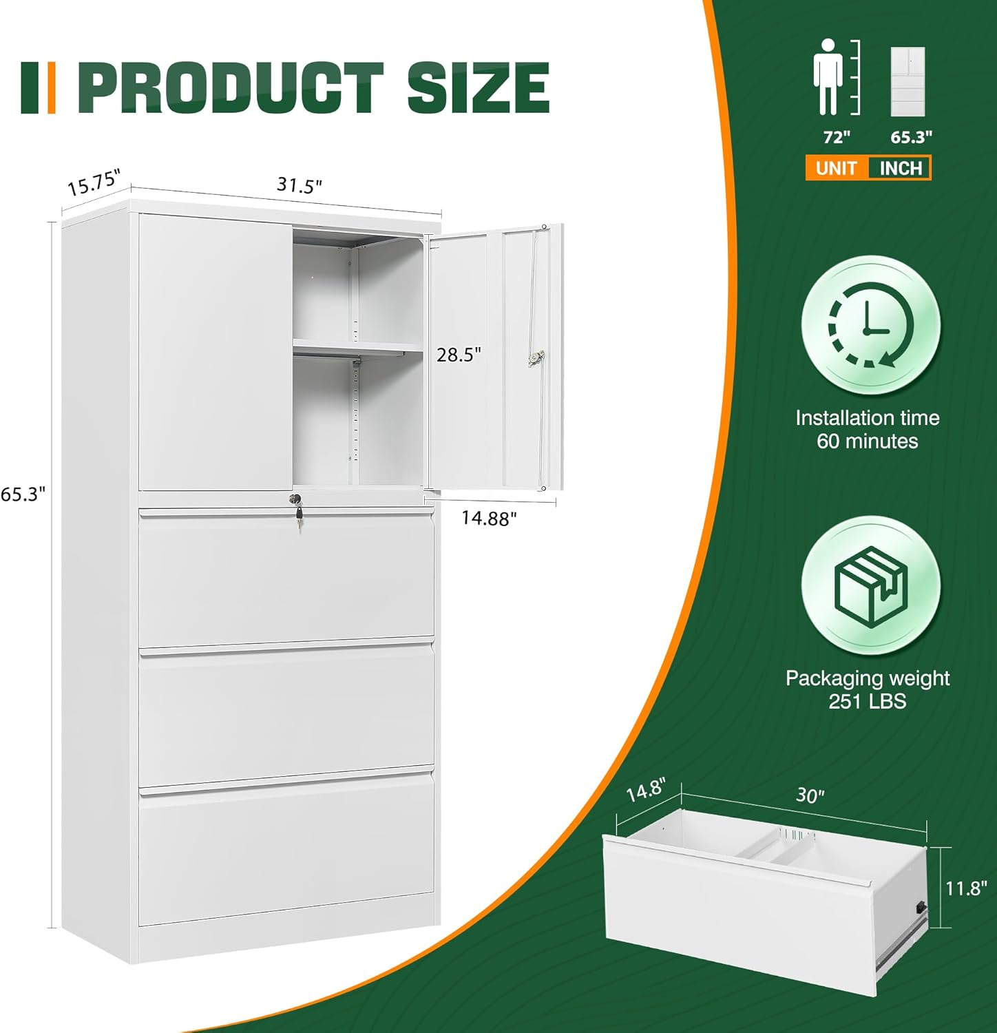 Metal Storage Cabinets for Home Office,File Cabinet-2 Drawers with Lock and Adjustable Shelves-Hang Legal/Letter/A4/F4 Size Filing-White