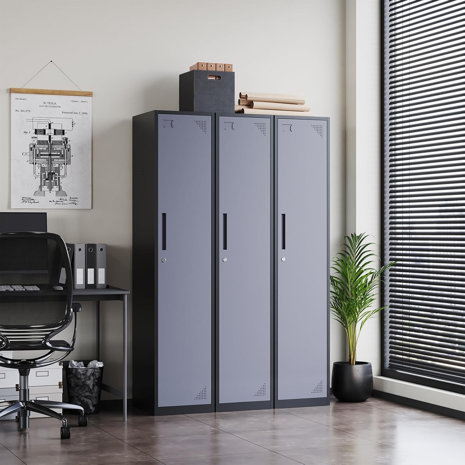 Metal Lockers for Employees,71" Steel Storage Cabinet with 6 Door Lockable for Office Staff,Home,Gym,School (Grey White)