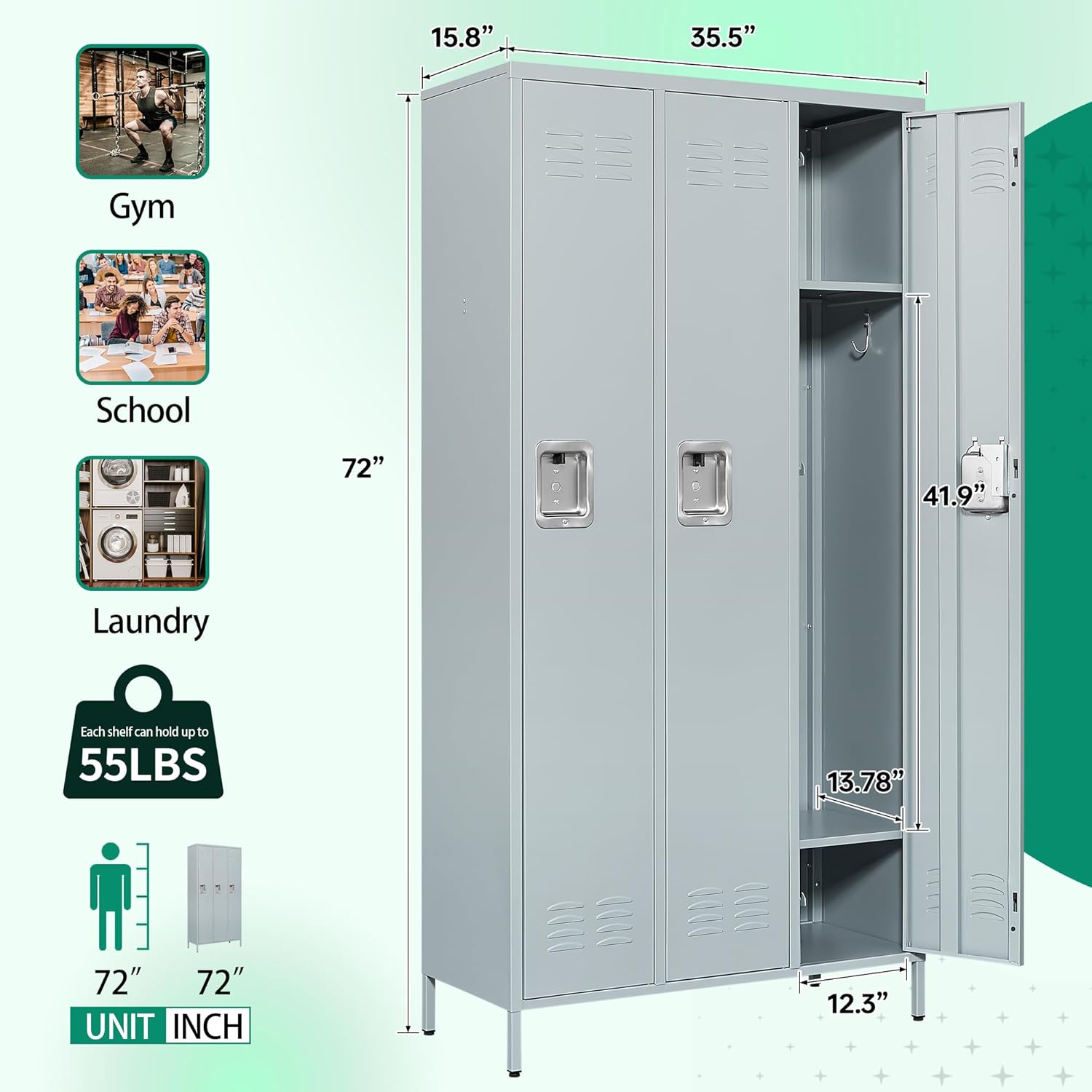 Metal Lockers for Employees-6 Door Storage Locker with Shelves and Lockable Steel Cabinet for School,Gym,Office,Staff (Gray, 6 Door)