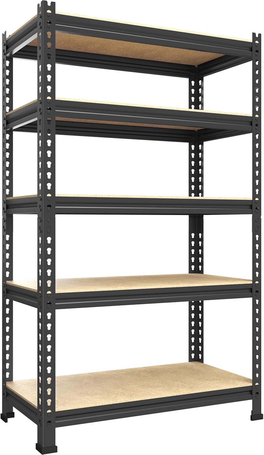5-Tier Heavy Duty Metal Storage Shelves, Adjustable Utility Rack for Garage, Pantry & Closet, 28"W x 12"D x 59"H, Black