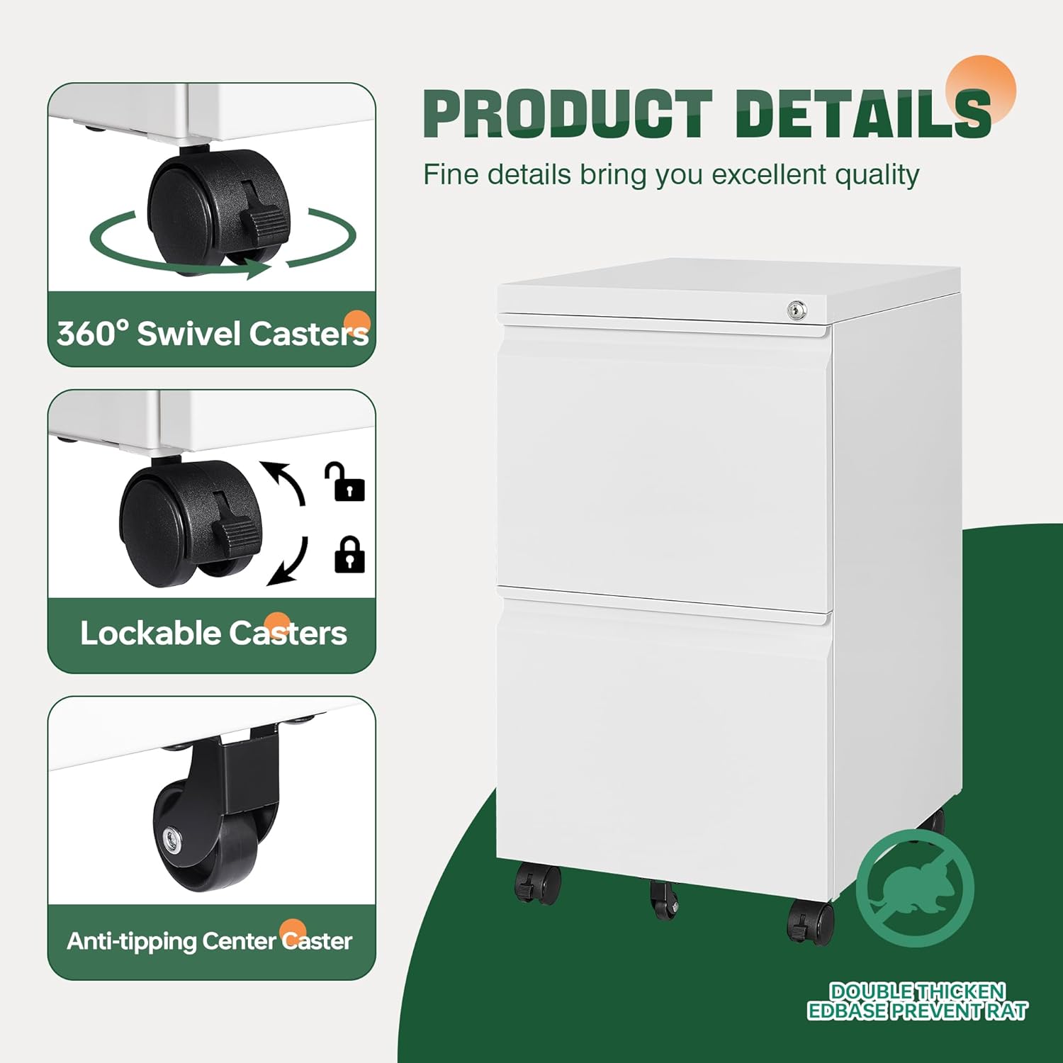 3 Drawer Mobile File Cabinet with Lock,Under Desk Metal Filing Cabinets for Home Office Organizer Letters/Legal/A4((Fully Assembled-Black)