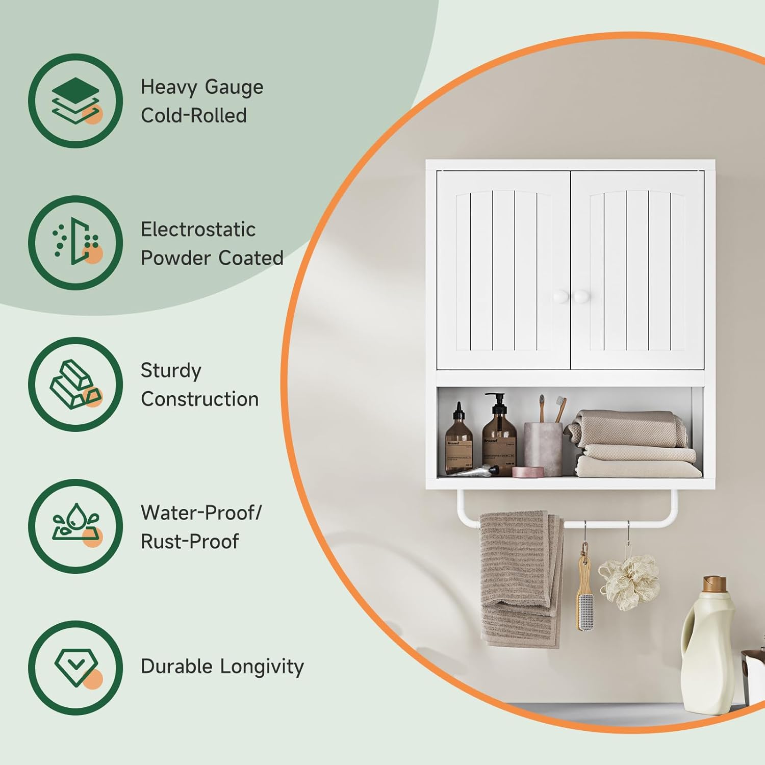 Metal Bathroom Wall Cabinet with 2 Doors,Medicine Cabinet with Towel Rack,Wall Mounted Storage Cabinet (Black)