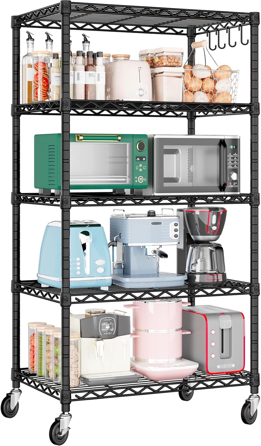 4-Tier Heavy Duty Wire Shelving with Wheels, Adjustable NSF-Certified Rolling Storage Rack for Garage & Pantry, 60"W x 24"D x 76"H
