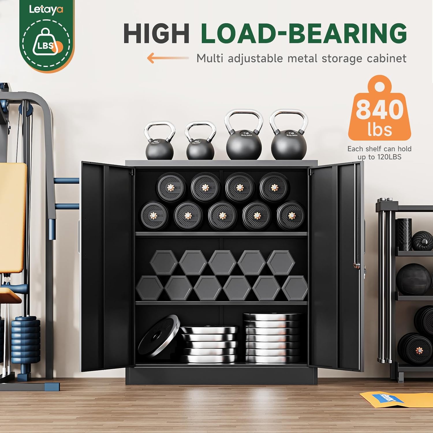 Metal Storage Cabinets with Lock, Small Locker Steel Cabinets, Adjustable Shelves 2 Doors for Home,Office, Warehouse,Garage(Black-36)