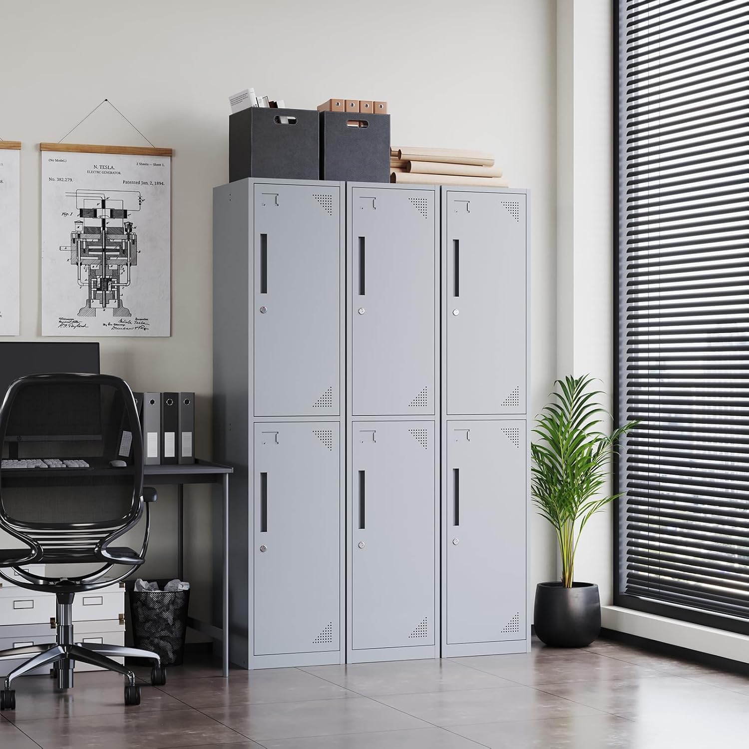 Metal Lockers for Employees,71" Steel Storage Cabinet with 6 Door Lockable for Office Staff,Home,Gym,School (Grey White)