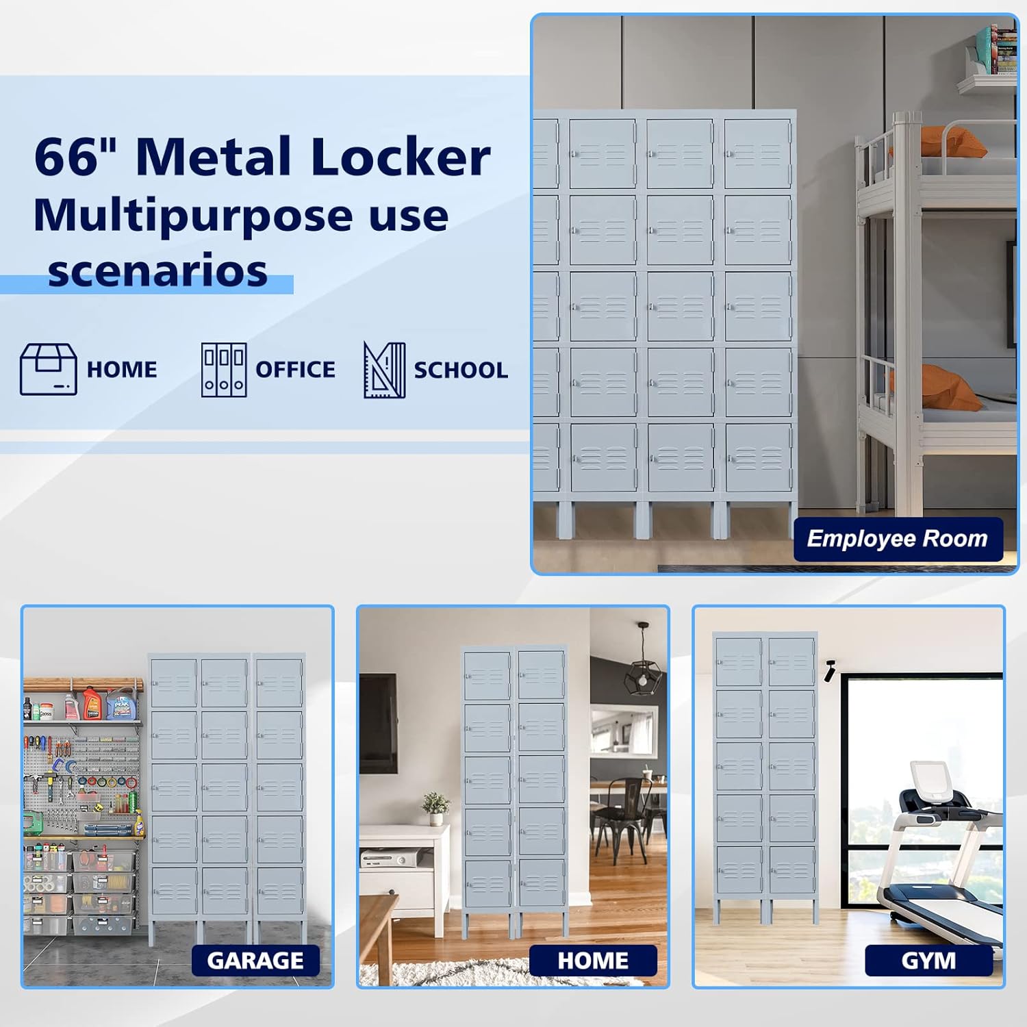 Storage Lockers with Lock Door,Metal Storage Cabinet 4 Tier for Employees, School,Gym, Home,Office(4 Door-Gray)