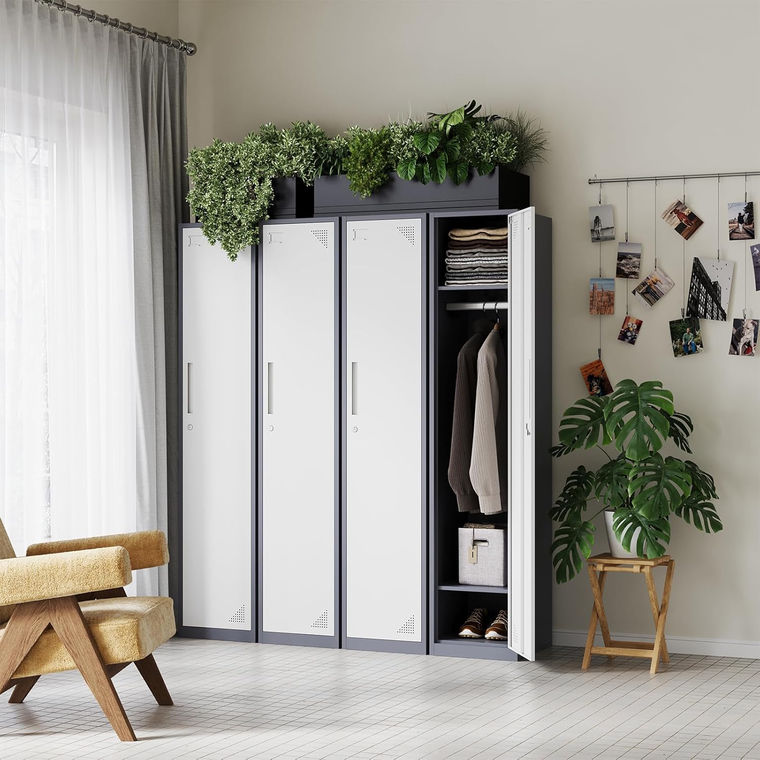 Metal Lockers for Employees,71" Steel Storage Cabinet with 6 Door Lockable for Office Staff,Home,Gym,School (Grey White)