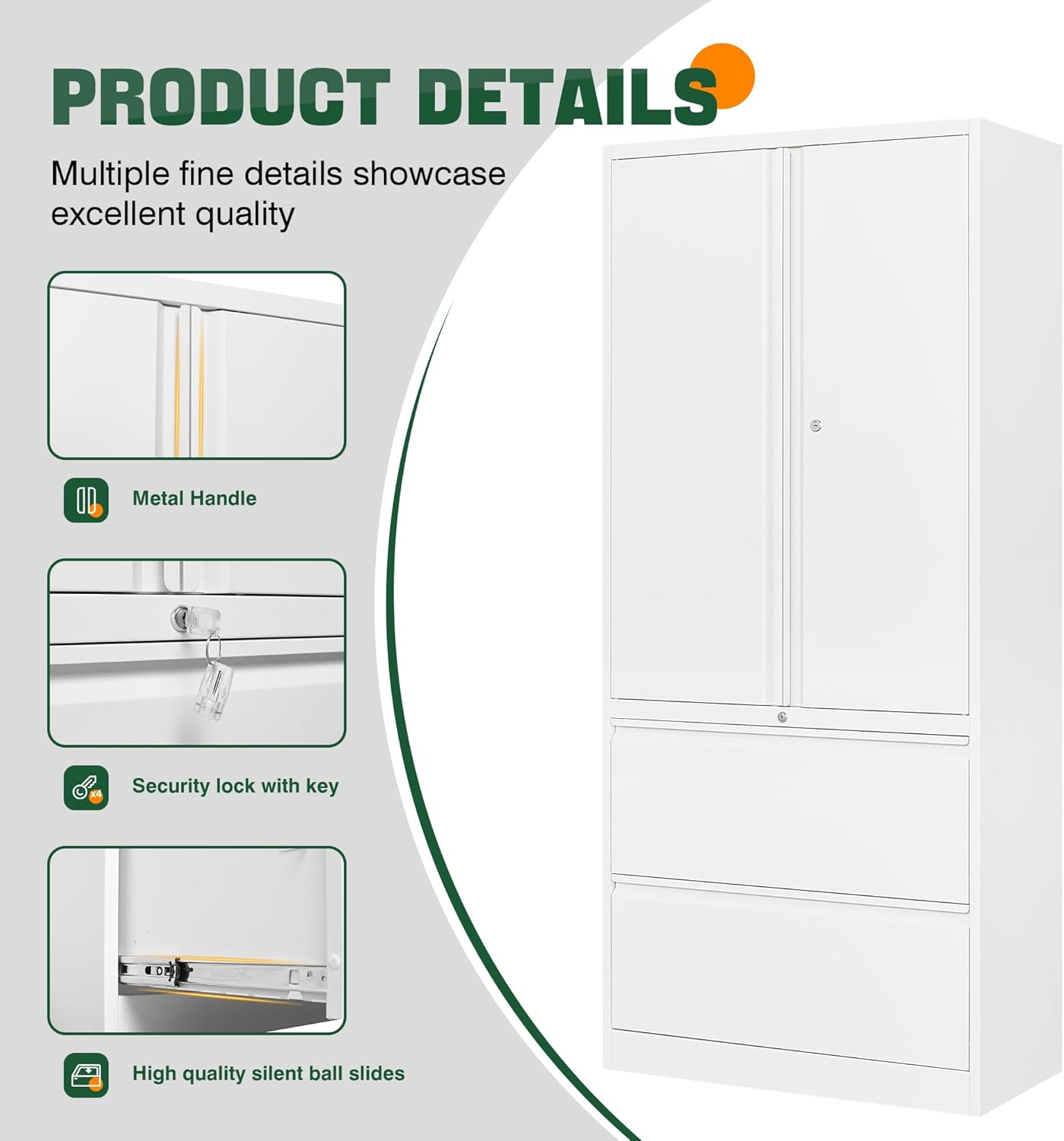 Metal Storage Cabinets for Home Office,File Cabinet-2 Drawers with Lock and Adjustable Shelves-Hang Legal/Letter/A4/F4 Size Filing-White