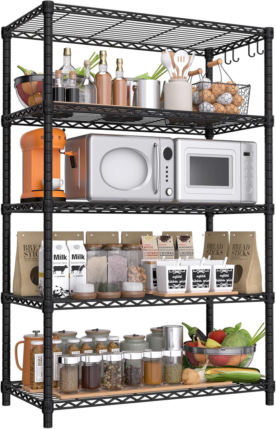 5-Tier Heavy Duty Wire Shelving Unit, Adjustable NSF-Certified Steel Storage Rack for Garage, Kitchen & Pantry, 35.5"W x 14"D x 72"H, Black