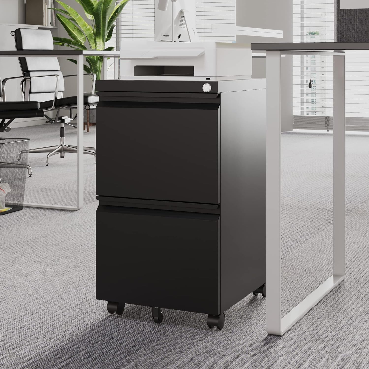 3 Drawer Mobile File Cabinet with Lock,Under Desk Metal Filing Cabinets for Home Office Organizer Letters/Legal/A4((Fully Assembled-Black)