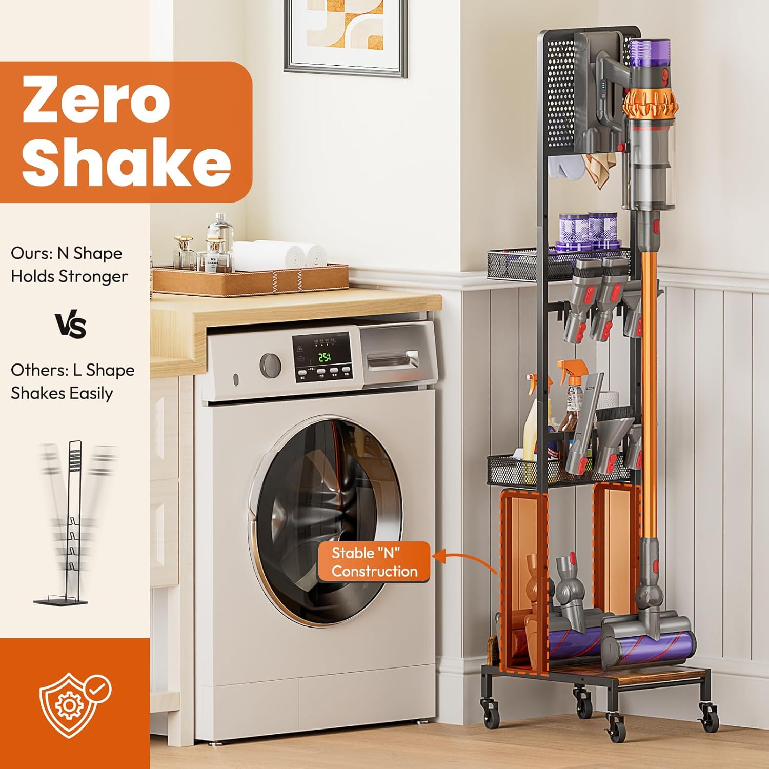 Vacuum Stand for Dyson and Broom Storage Cart