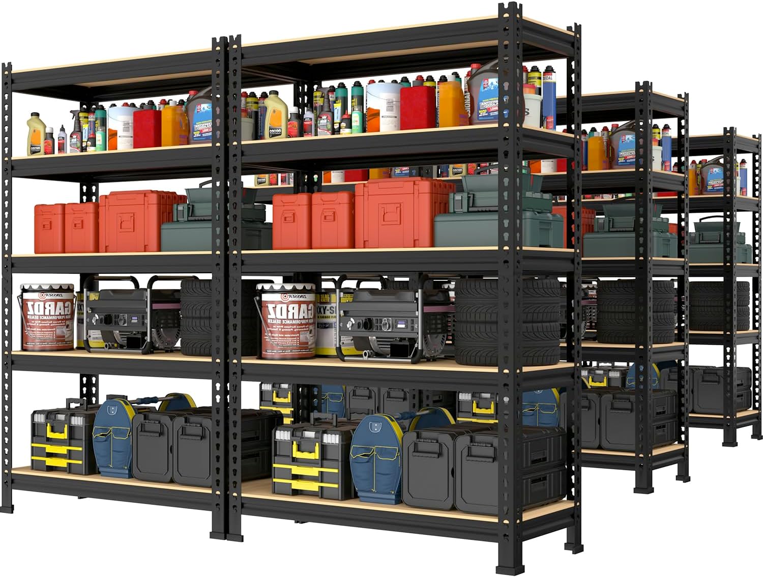 5-Tier Heavy Duty Metal Storage Shelves, Adjustable Utility Rack for Garage, Pantry & Closet, 28"W x 12"D x 59"H, Black