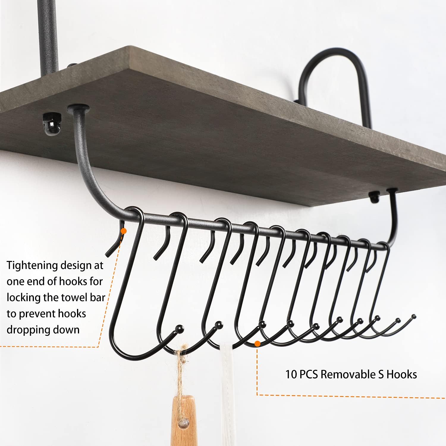 Coffee Mug Cup Holder Wall Mount, Floating Wall Shelves for Coffee Bar Organizer and Decor, Mug Rack Shelf with 10 Hooks for Kitchen Bathroom Coffee Bar Accessories Set of 2 (Carbonized Black)