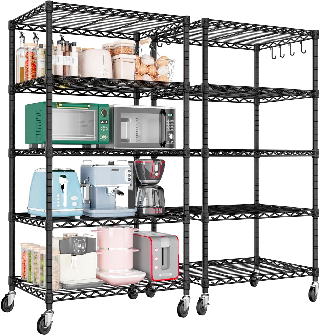 4-Tier Heavy Duty Wire Shelving with Wheels, Adjustable NSF-Certified Rolling Storage Rack for Garage & Pantry, 60"W x 24"D x 76"H