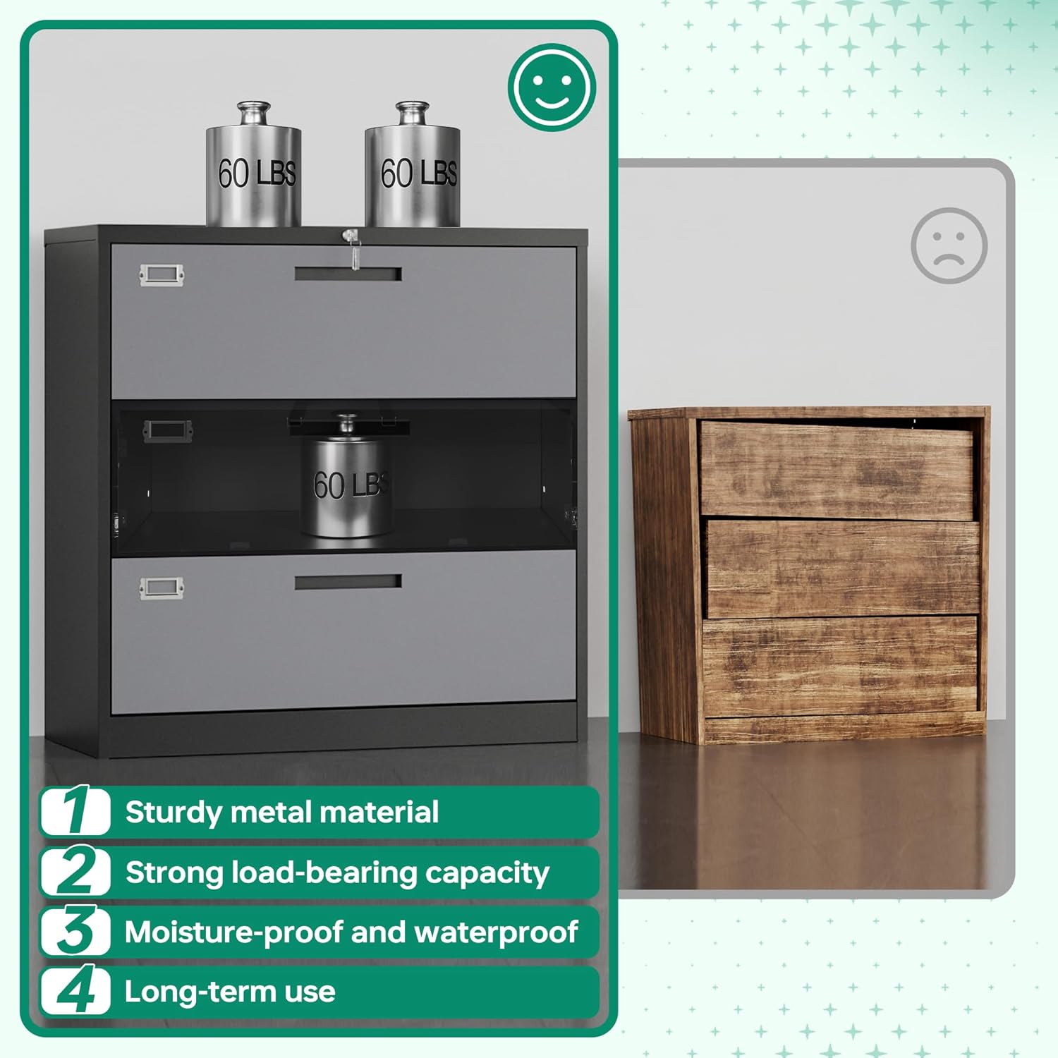 Metal Lateral File Cabinets with Lock,2 Drawer Steel Wide Filing Organization Storage Cabinets,Home Office Furniture for Hanging Files Letter/Legal/F4/A4 Size (Blcak-2 Drawer)