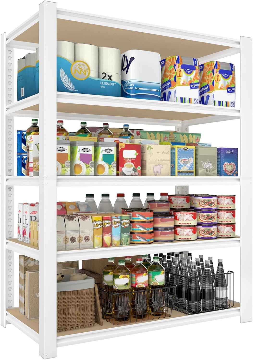 5-Tier Adjustable Metal Shelving Unit, Heavy Duty Utility Storage Rack for Kitchen, Pantry & Closet, 36"W x 16"D x 72"H, White