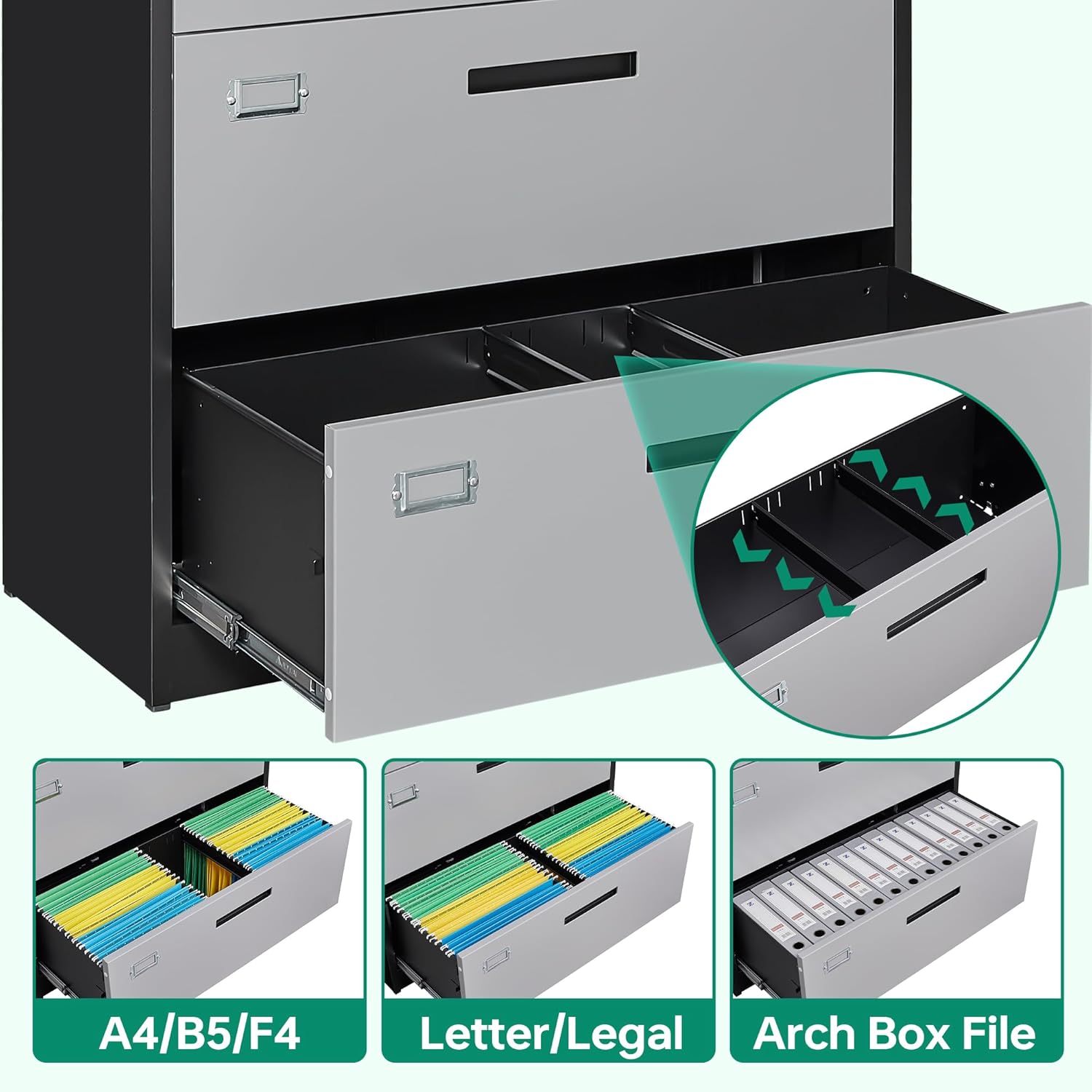 Metal Lateral File Cabinets with Lock,2 Drawer Steel Wide Filing Organization Storage Cabinets,Home Office Furniture for Hanging Files Letter/Legal/F4/A4 Size (Blcak-2 Drawer)