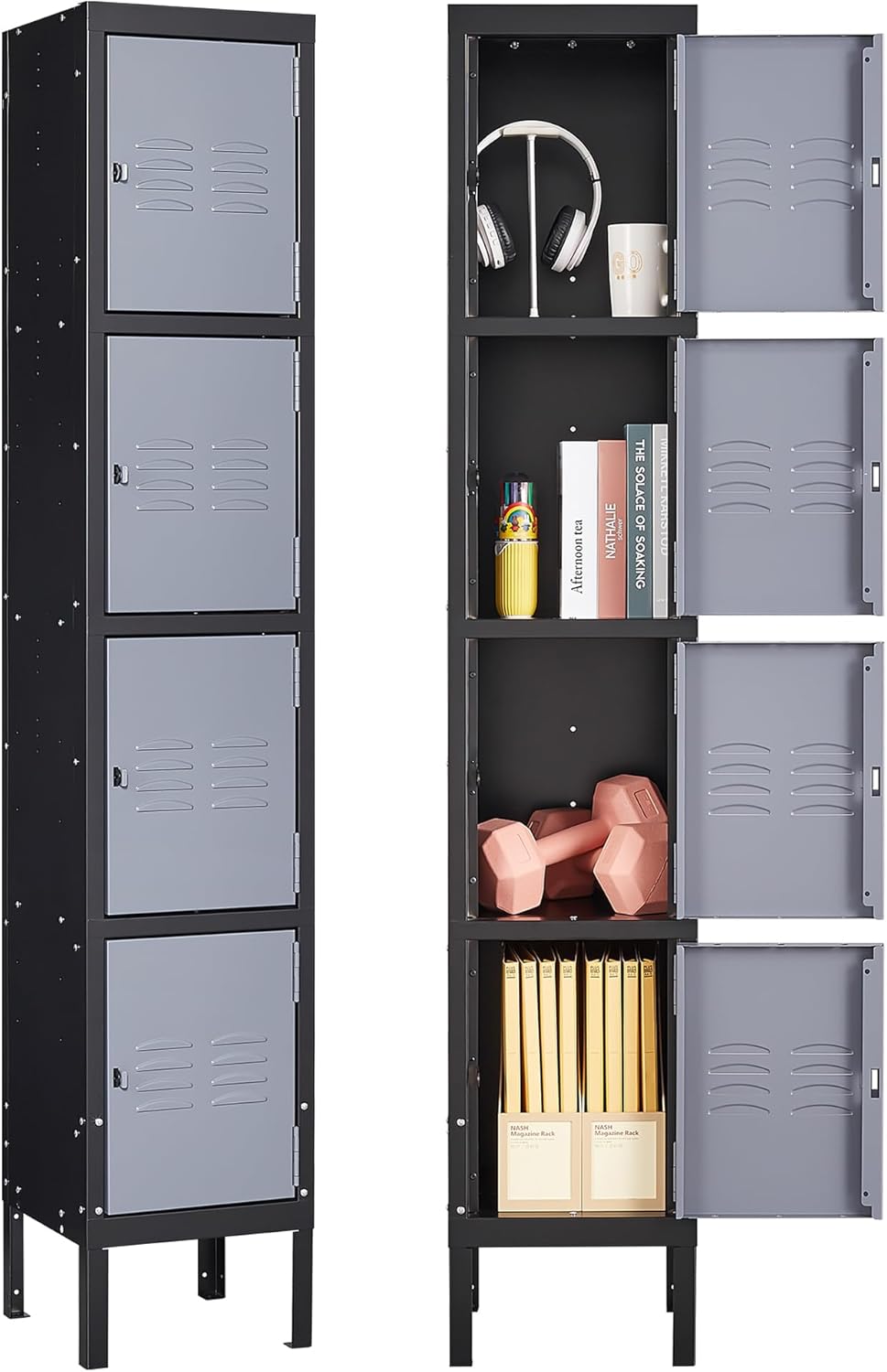 Storage Lockers with Lock Door,Metal Storage Cabinet 4 Tier for Employees, School,Gym, Home,Office(4 Door-Gray)