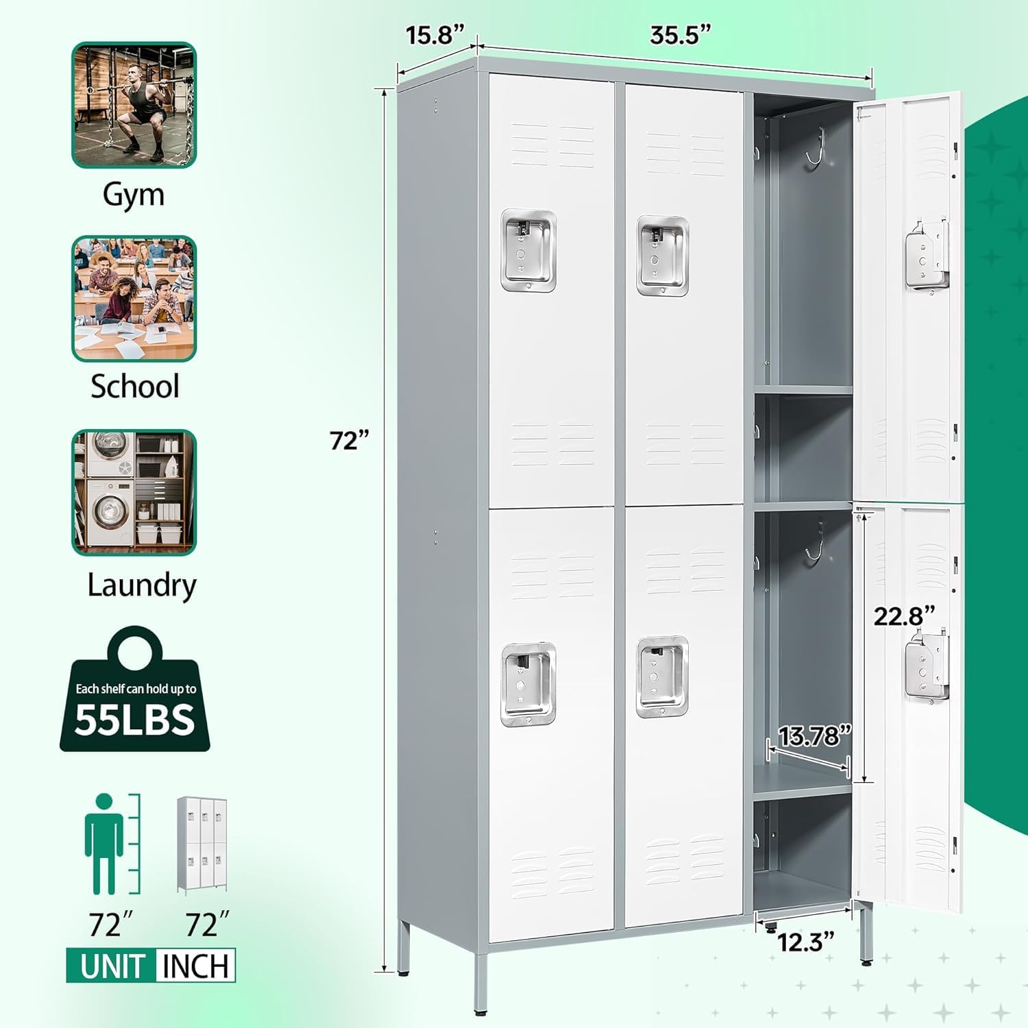 Metal Lockers for Employees-6 Door Storage Locker with Shelves and Lockable Steel Cabinet for School,Gym,Office,Staff (Gray, 6 Door)