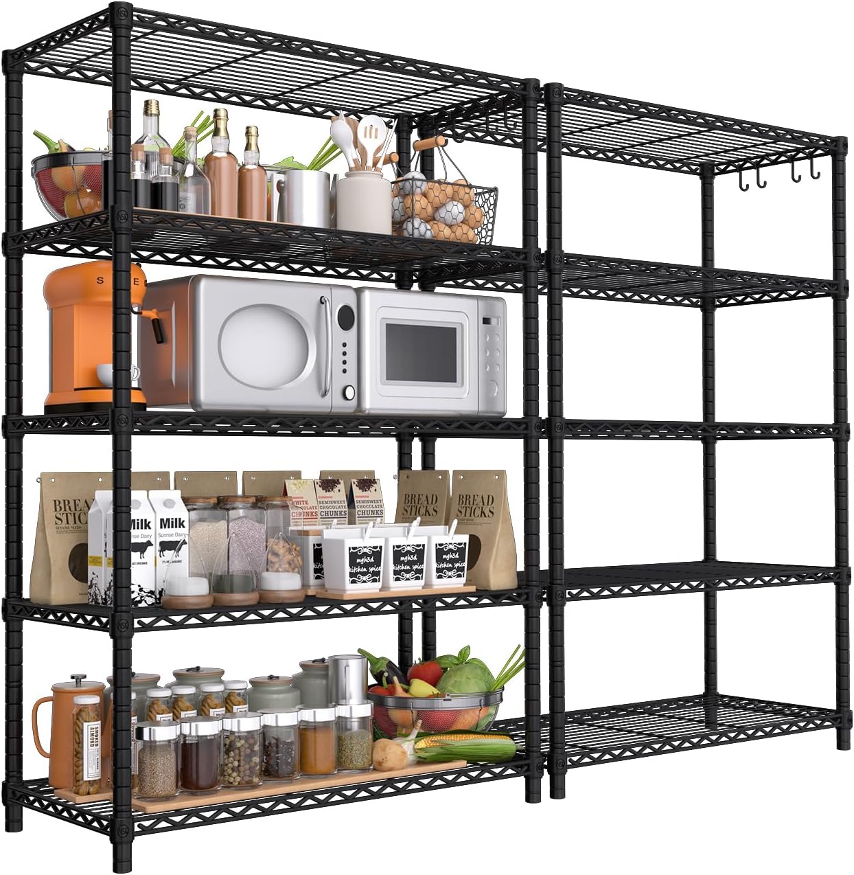 5-Tier Heavy Duty Wire Shelving Unit, Adjustable NSF-Certified Steel Storage Rack for Garage, Kitchen & Pantry, 35.5"W x 14"D x 72"H, Black