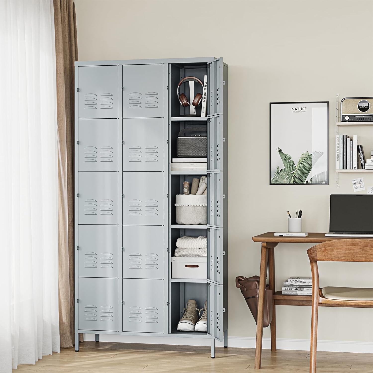 Metal Lockers for Employees-6 Door Storage Locker with Shelves and Lockable Steel Cabinet for School,Gym,Office,Staff (Gray, 6 Door)