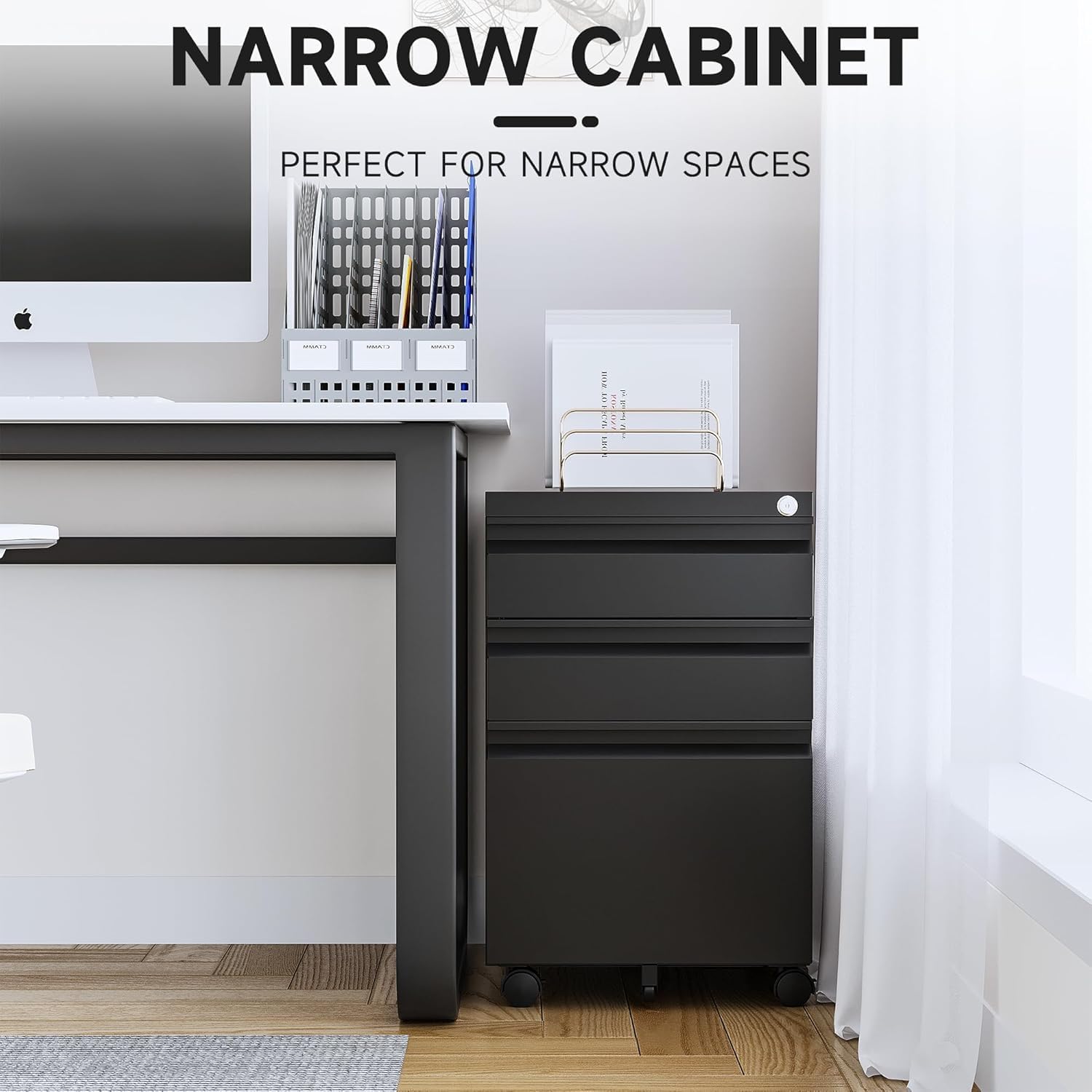 3 Drawer Mobile File Cabinet with Lock,Under Desk Metal Filing Cabinets for Home Office Organizer Letters/Legal/A4((Fully Assembled-Black)