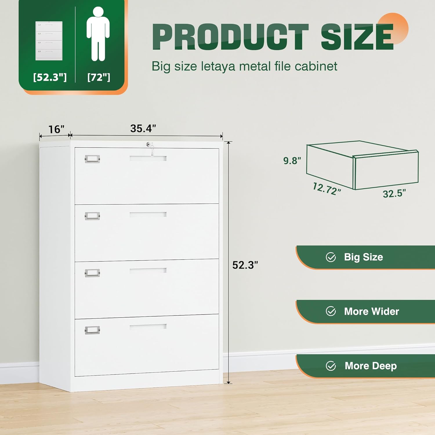 Metal Lateral File Cabinets with Lock,2 Drawer Steel Wide Filing Organization Storage Cabinets,Home Office Furniture for Hanging Files Letter/Legal/F4/A4 Size (Blcak-2 Drawer)