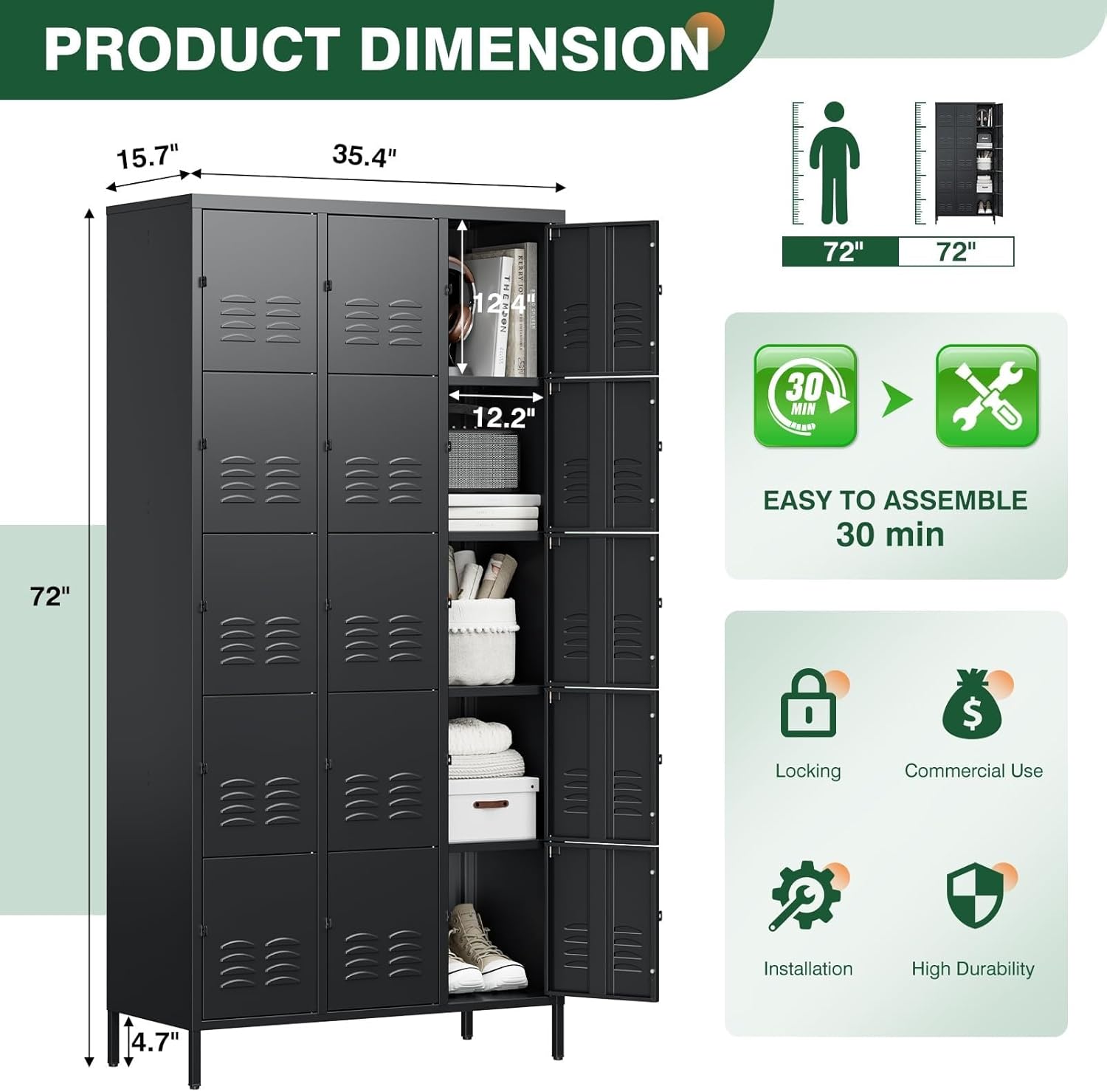 Metal Lockers for Employees-6 Door Storage Locker with Shelves and Lockable Steel Cabinet for School,Gym,Office,Staff (Gray, 6 Door)