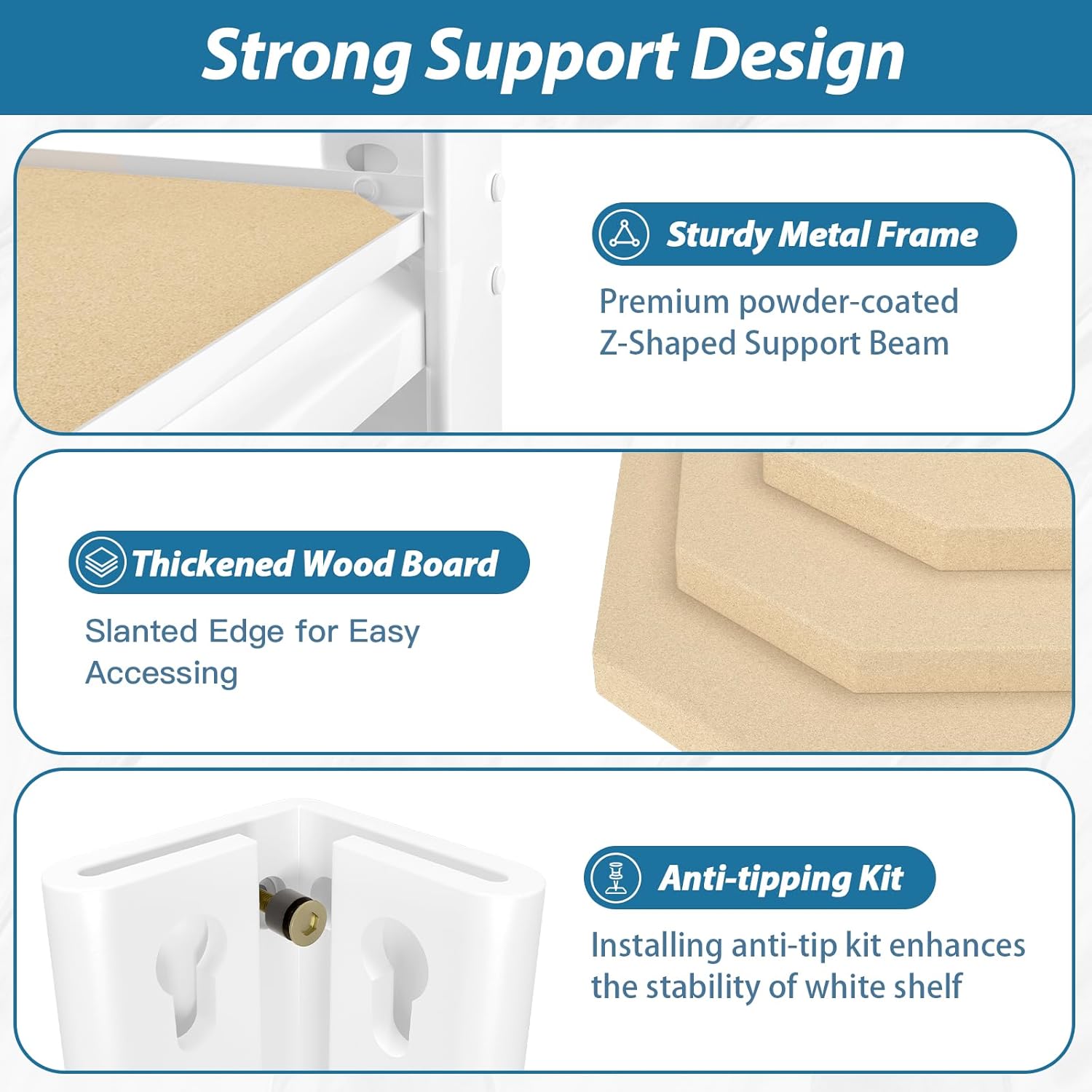 5-Tier Adjustable Metal Shelving Unit, Heavy Duty Utility Storage Rack for Kitchen, Pantry & Closet, 36"W x 16"D x 72"H, White