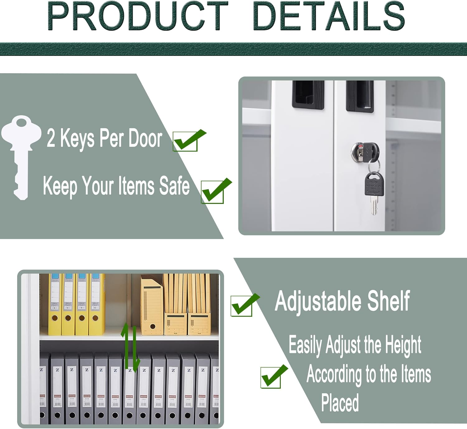 Storage Cabinet with Doors and Shelves,71" Steel Locker Acrylic Glass Door with Lock, for School Home Office